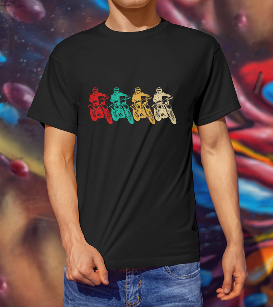 Vintage Dirt Bike Racing Multicolor Riders T-Shirt