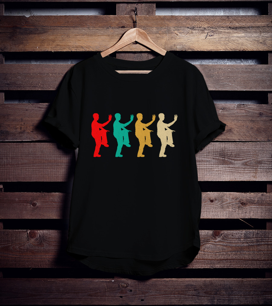 Vintage Kung Fu Fighting Silhouettes In Retro Colors T-Shirt