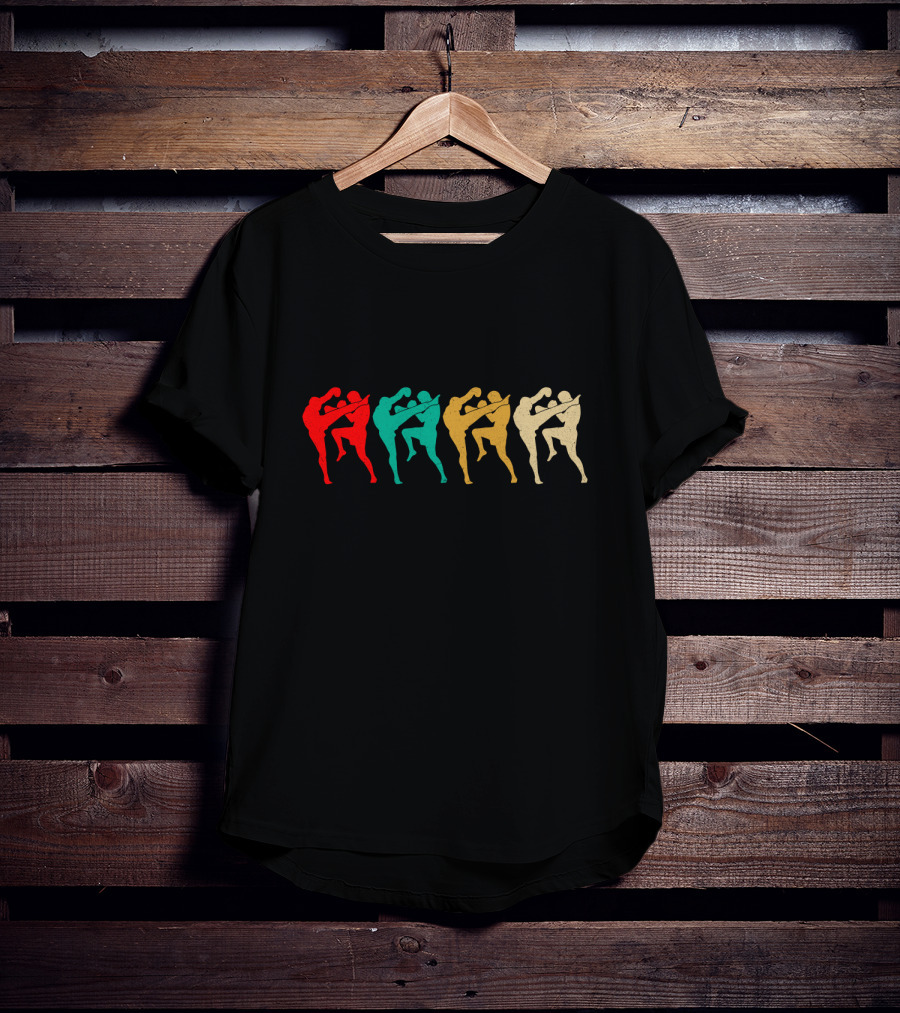 Vintage Kickboxing Silhouettes Retro Color Fight T-Shirt