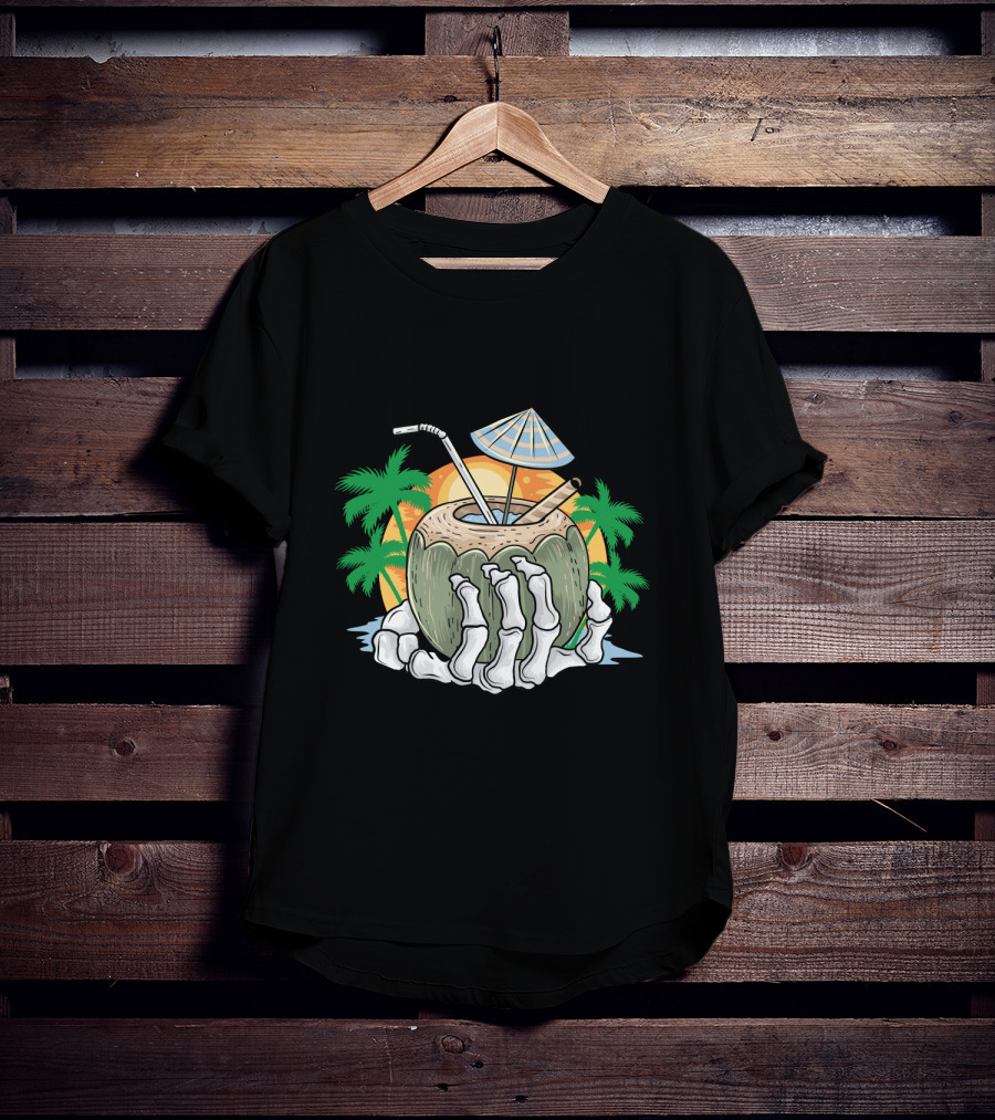 Summer Beach Skeleton Coconut Tree Sunset T-Shirt