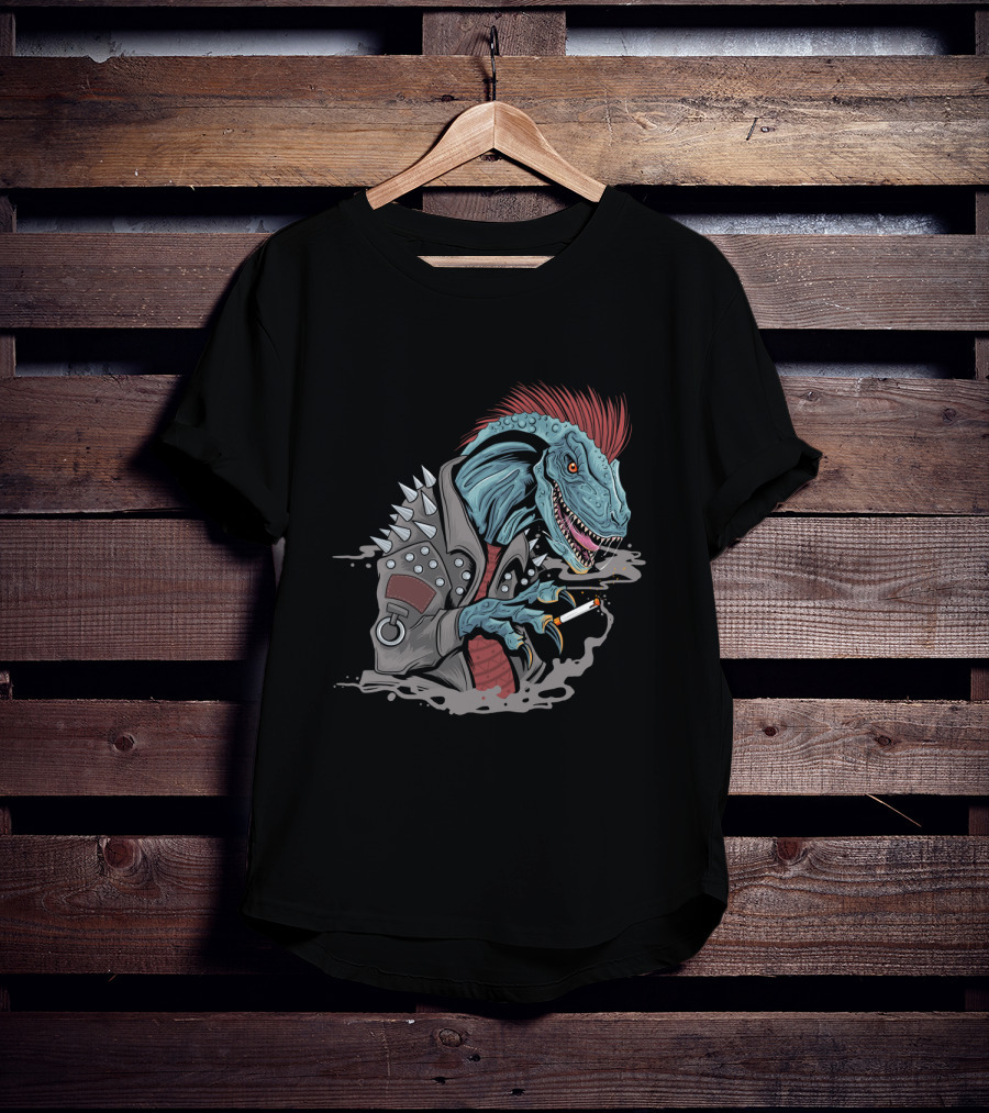 Punk Dinosaur With Spiked Jacket And Mohawk T-Shirt