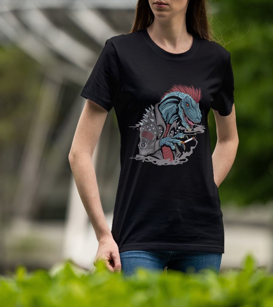Punk Dinosaur With Spiked Jacket And Mohawk T-Shirt