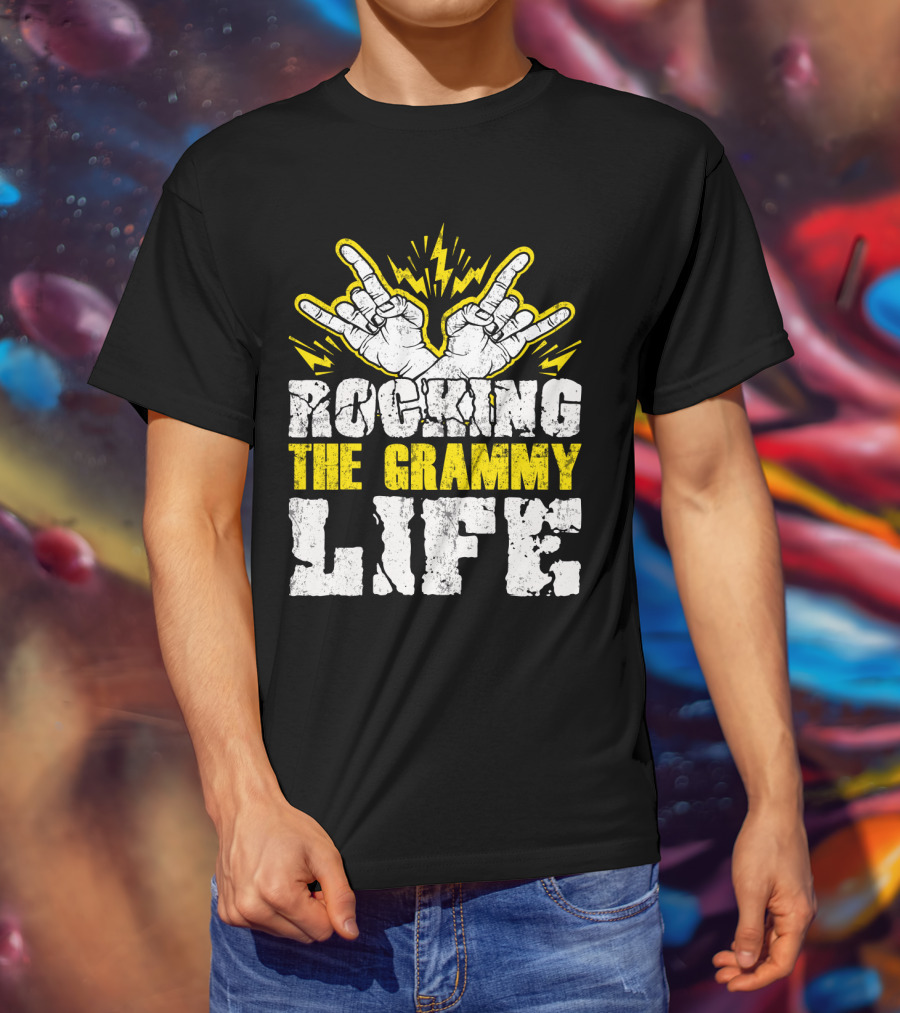 Rocking The Grammy Life With Vibrant Hand Gestures And Energetic Lightning Elements T-Shirt