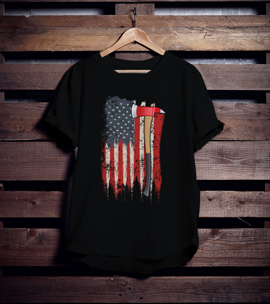 American Flag Themed Firefighter Axe Symbolizing Patriotism T-Shirt