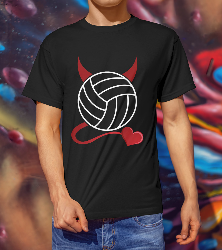 Volleyball Devil Heart With Horns And Tail T-Shirt