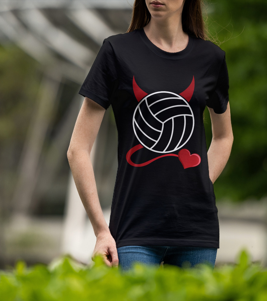 Volleyball Devil Heart With Horns And Tail T-Shirt