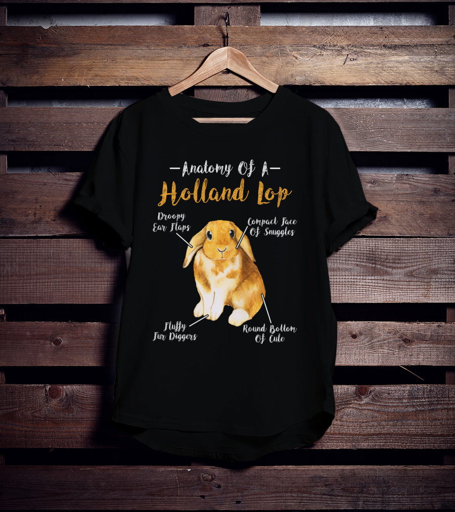 Anatomy Of A Holland Lop Droopy Ear Flaps Compact Face Of Snuggles Fluffy Fur Diggers Round Bottom Of Cute T-Shirt