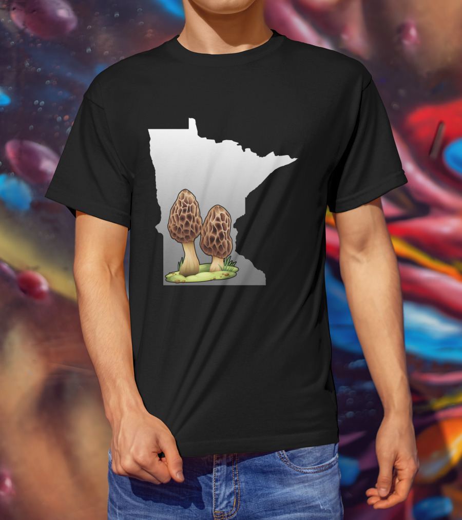 Minnesota Map With Two Morel Mushrooms In Front T-Shirt