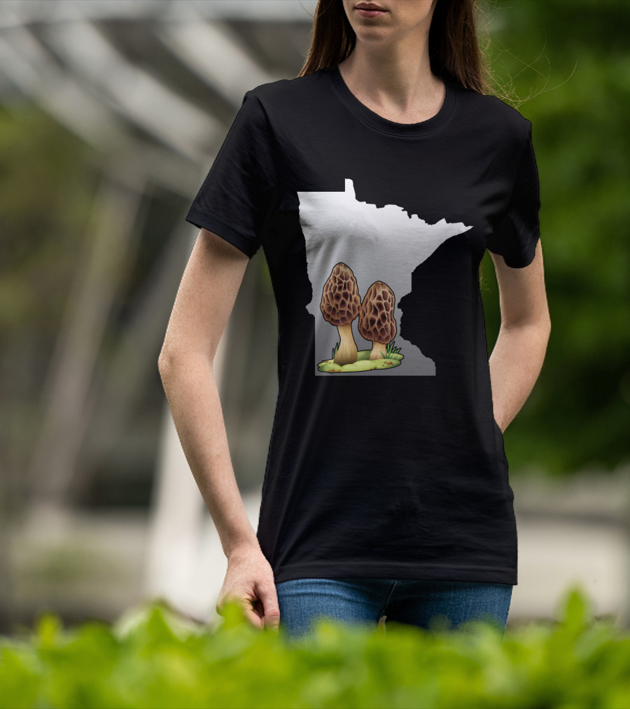 Minnesota Map With Two Morel Mushrooms In Front T-Shirt