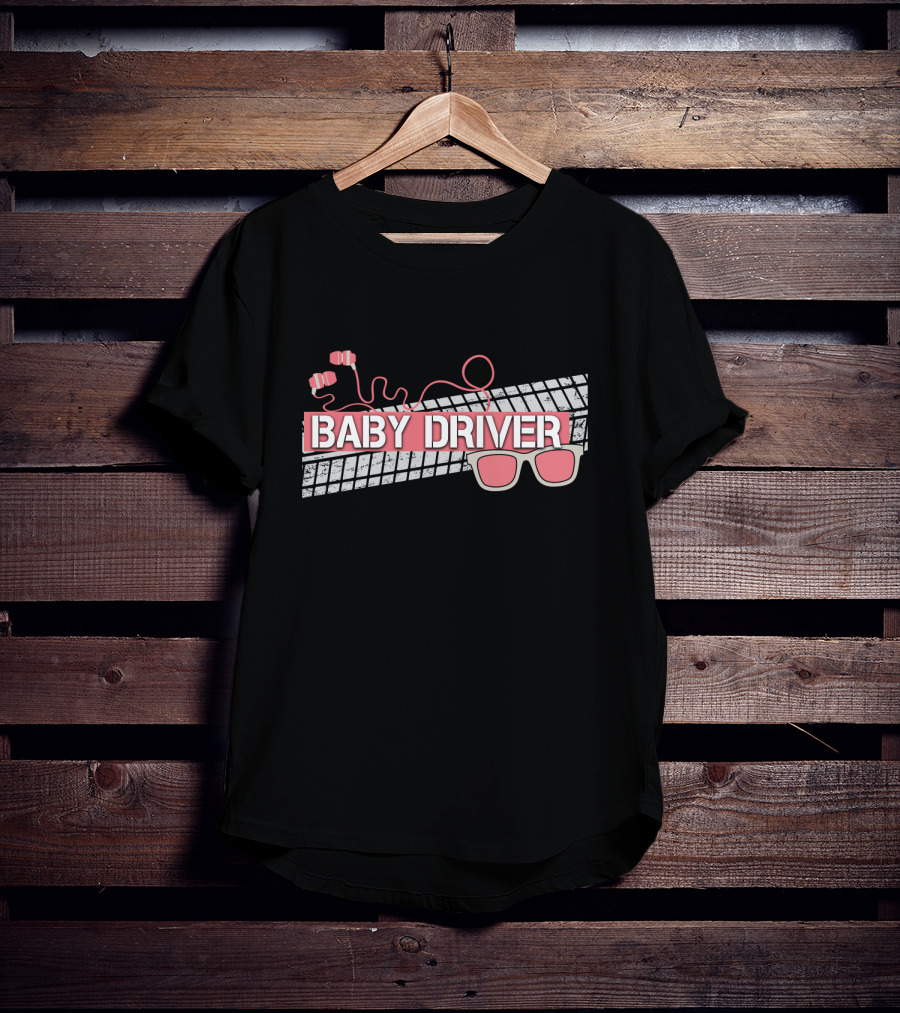 Baby Driver Tire Tracks Sunglasses And Headphones T-Shirt