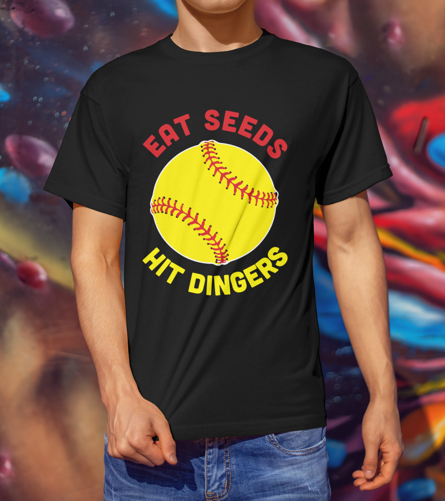 Eat Seeds Hit Dingers Softball Yellow T-Shirt