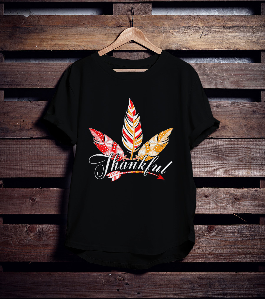 Thankful With Feather And Arrow Colorful Fall T-Shirt
