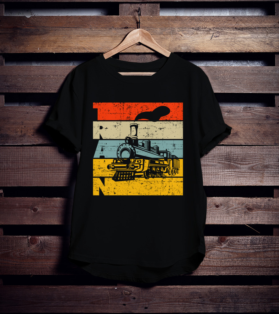 Vintage Train Retro Steam Locomotive Stripes T-Shirt