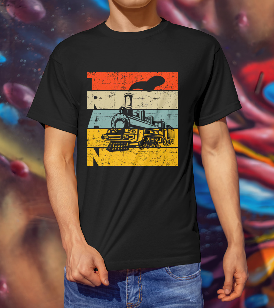 Vintage Train Retro Steam Locomotive Stripes T-Shirt