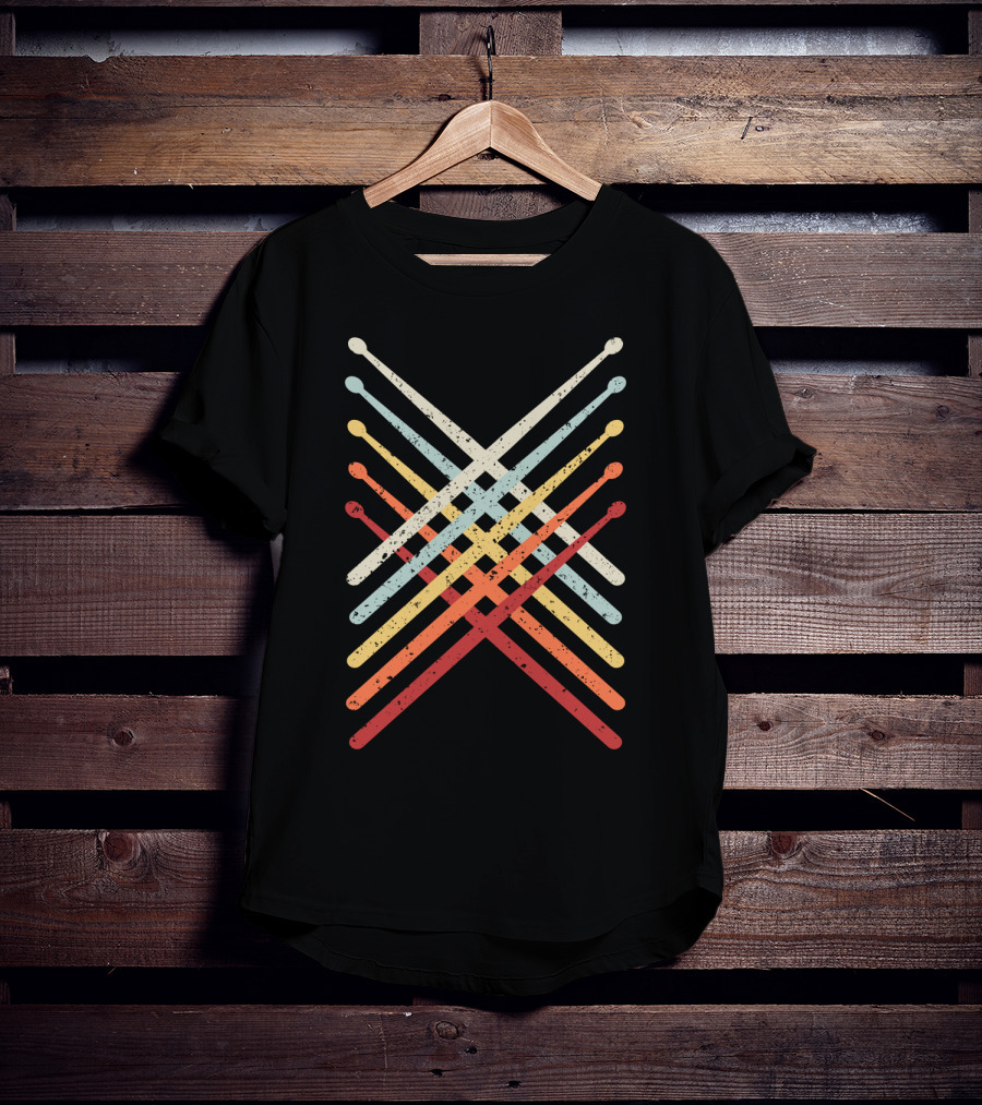 Retro Vintage Drummer Multicolor Drumsticks T-Shirt