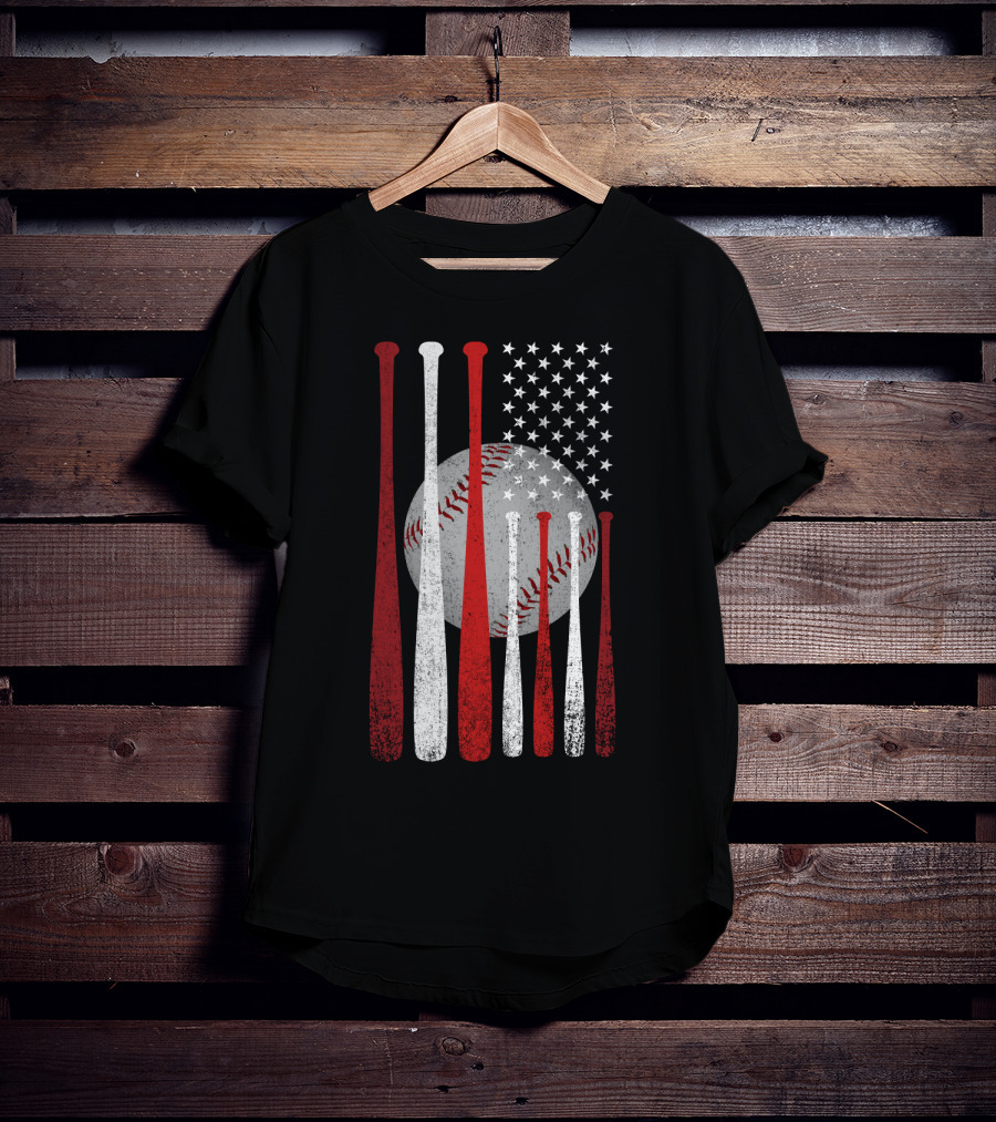 Vintage American Flag Baseball Bats And Ball Stars T-Shirt