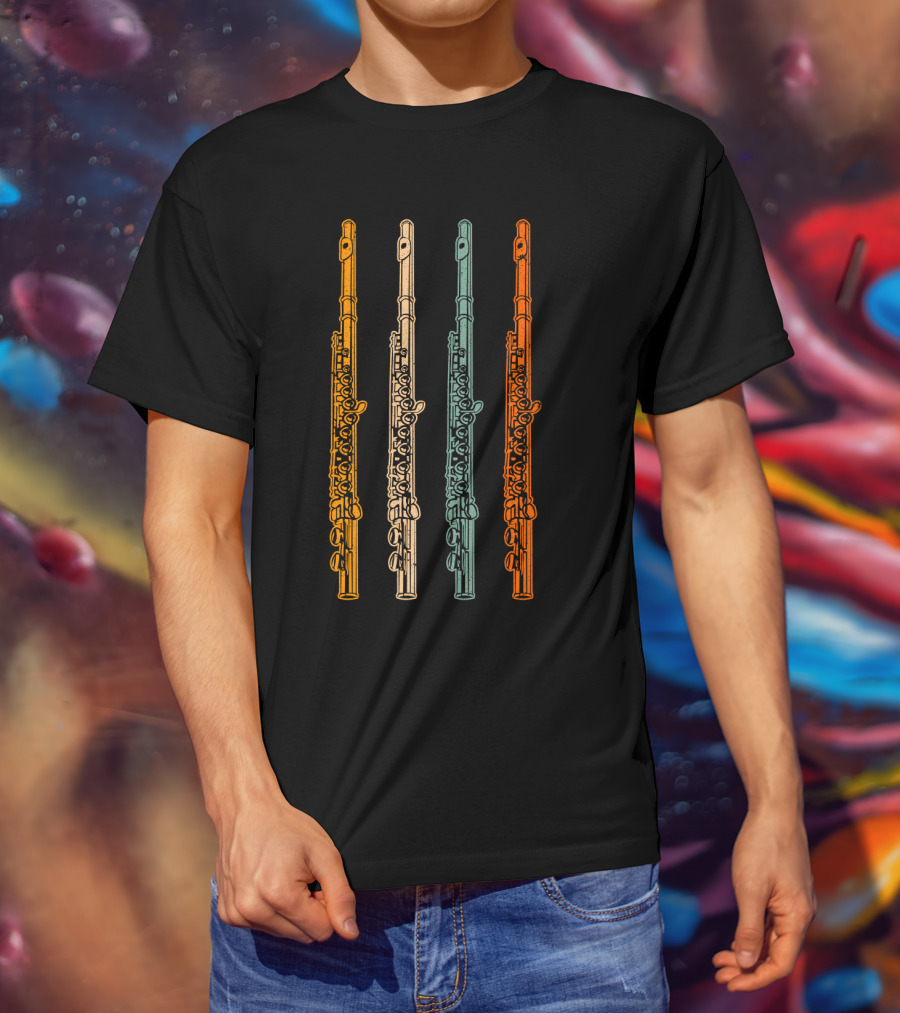 Vintage Flute Retro Colorful Instrument T-Shirt