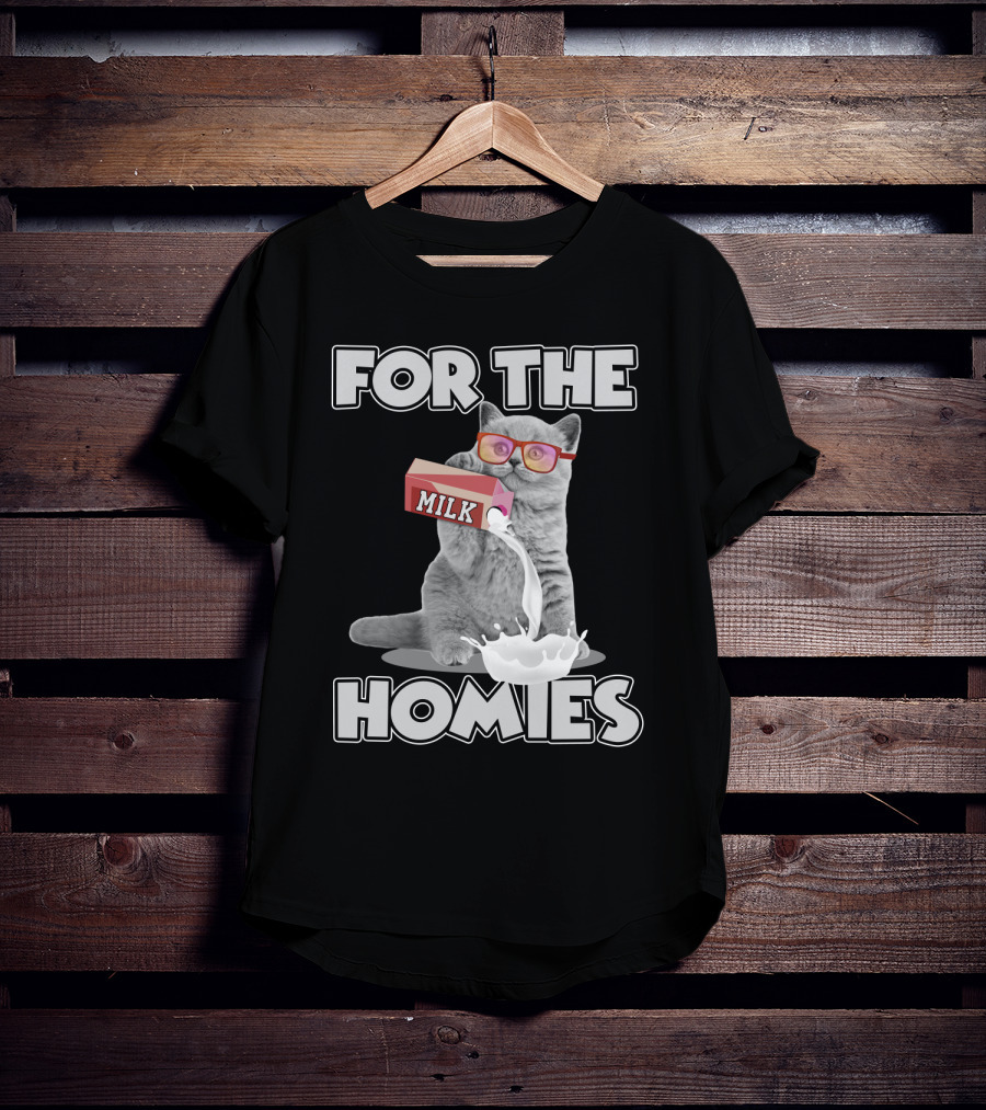 For The Homies Funny Cat Pouring Milk With Glasses T-Shirt