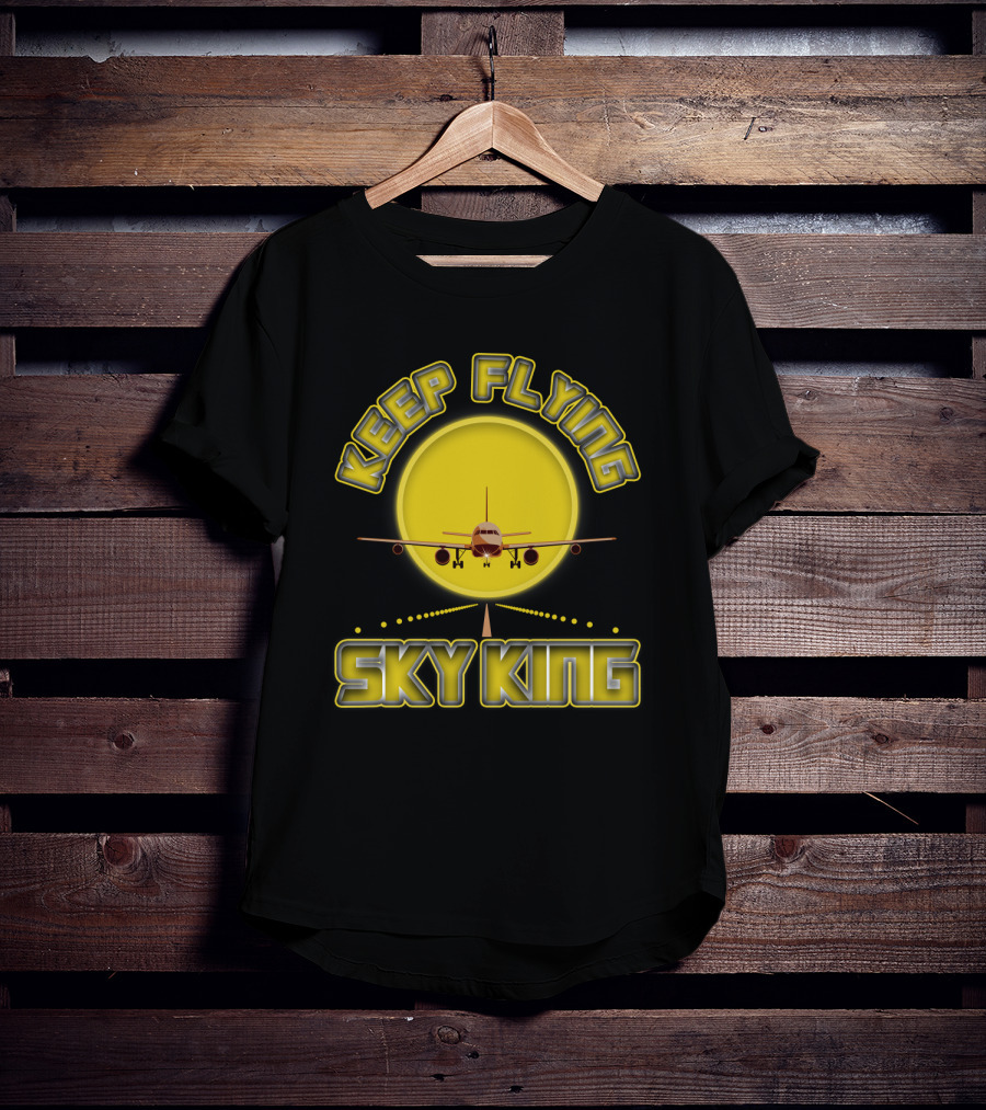 Keep Flying Sky King Aviation Pilot Airplane Jet Landing Sunset T-Shirt