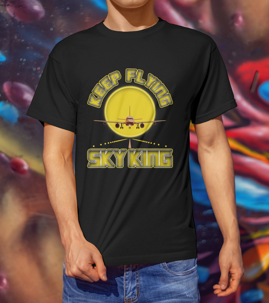 Keep Flying Sky King Aviation Pilot Airplane Jet Landing Sunset T-Shirt