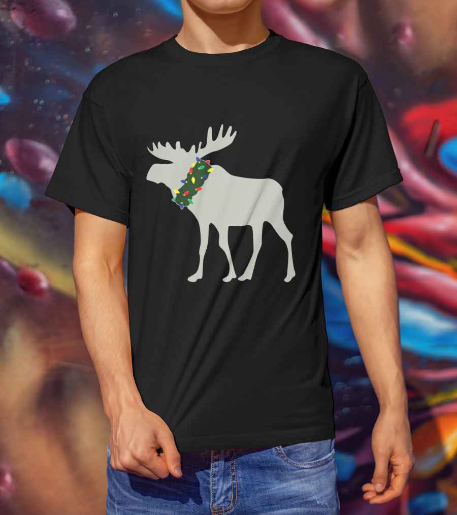 Moose With Festive Christmas Light Wreath T-Shirt
