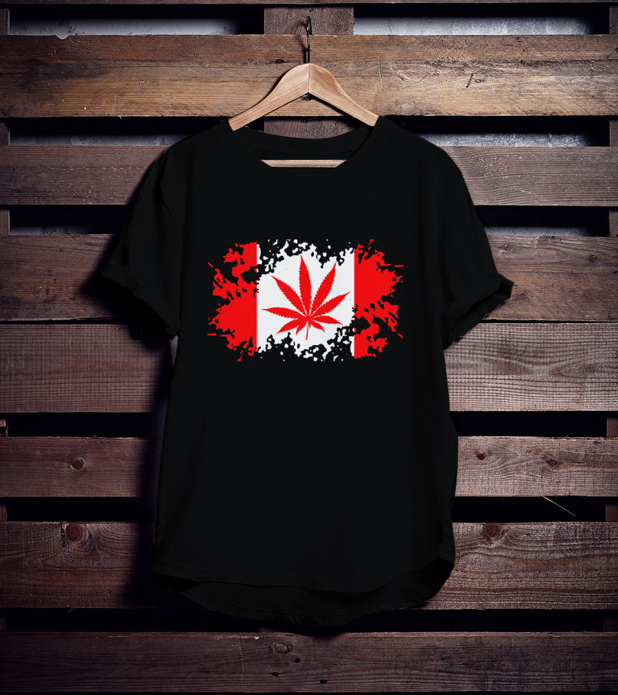 Funny Canadian Flag With Marijuana Leaf Maple T-Shirt