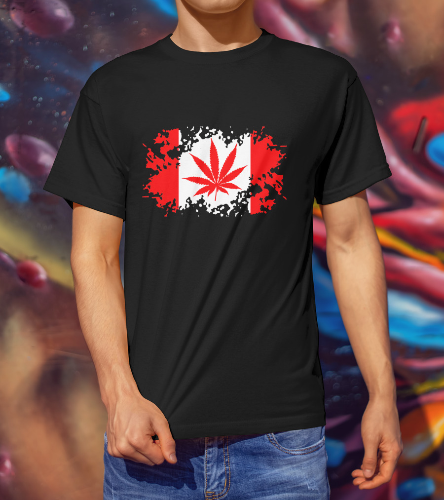 Funny Canadian Flag With Marijuana Leaf Maple T-Shirt