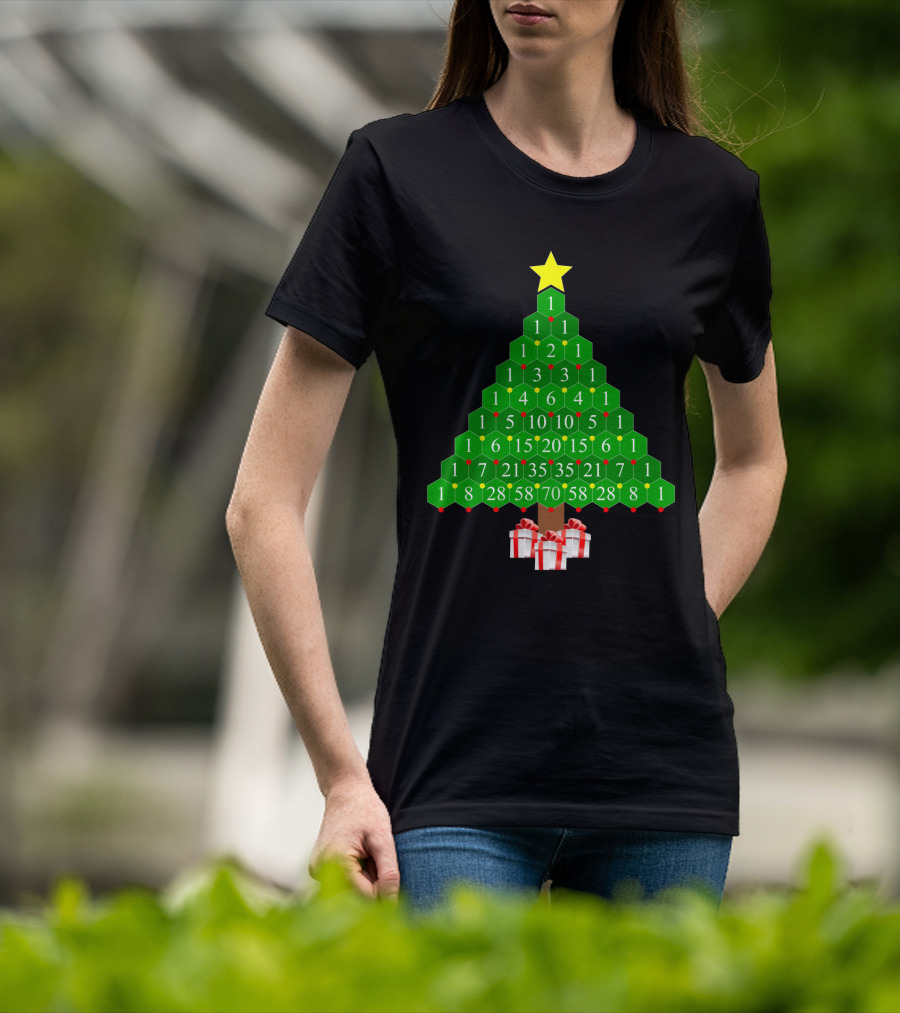 Pascal's Triangle Christmas Tree With Numbers And Gifts T-Shirt