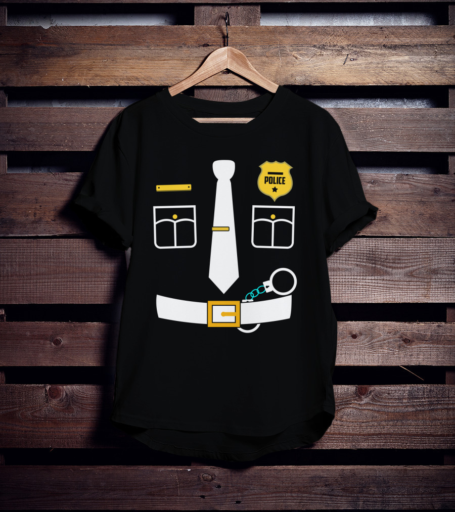 Police Uniform Icon With Handcuffs, Tie, Badge And Belt T-Shirt