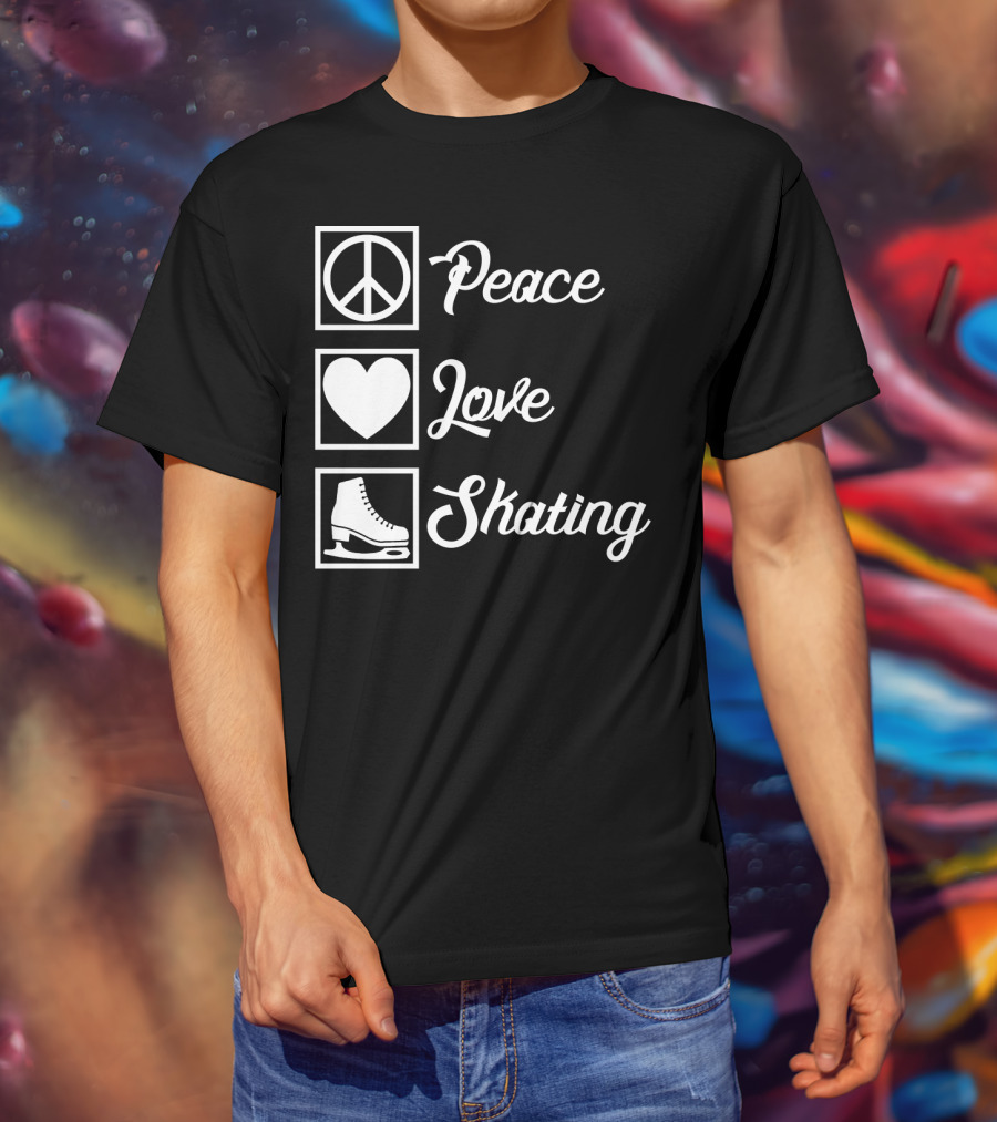 Peace Love Skating Peace Heart Ice Skates T-Shirt