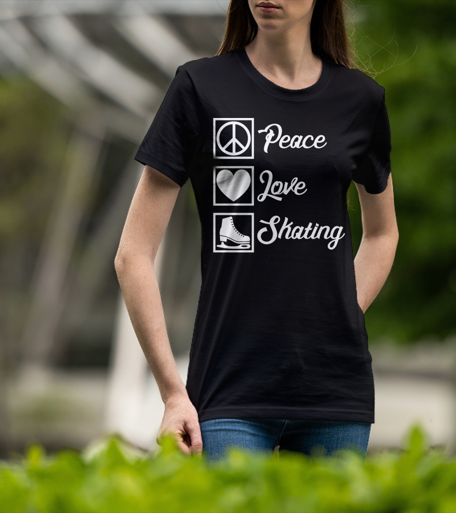 Peace Love Skating Peace Heart Ice Skates T-Shirt
