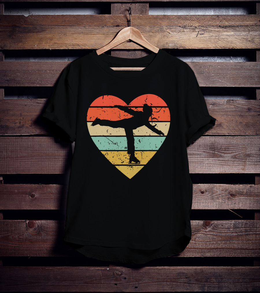 Vintage Heart Figure Skater Ice Skating Sport T-Shirt