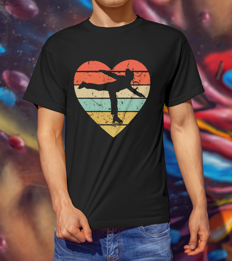 Vintage Heart Figure Skater Ice Skating Sport T-Shirt