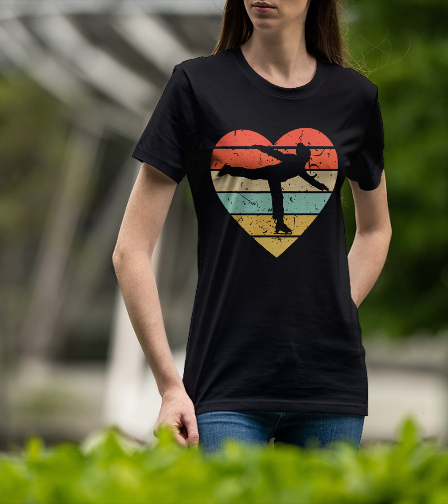 Vintage Heart Figure Skater Ice Skating Sport T-Shirt