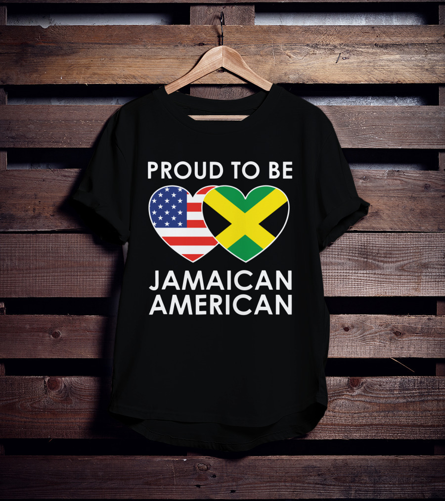 Proud To Be Jamaican American USA Flag Jamaican Flag Hearts T-Shirt