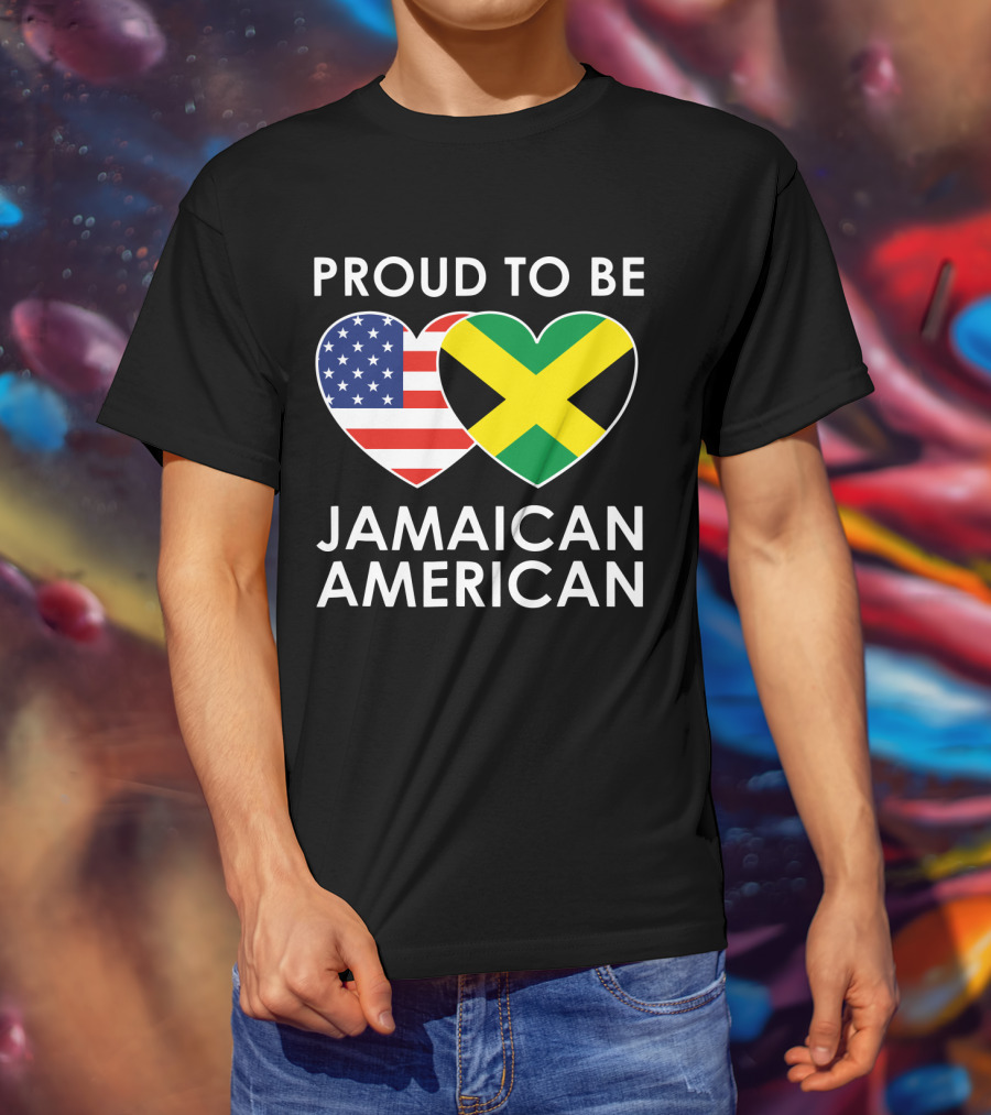 Proud To Be Jamaican American USA Flag Jamaican Flag Hearts T-Shirt