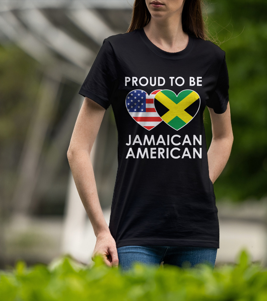 Proud To Be Jamaican American USA Flag Jamaican Flag Hearts T-Shirt