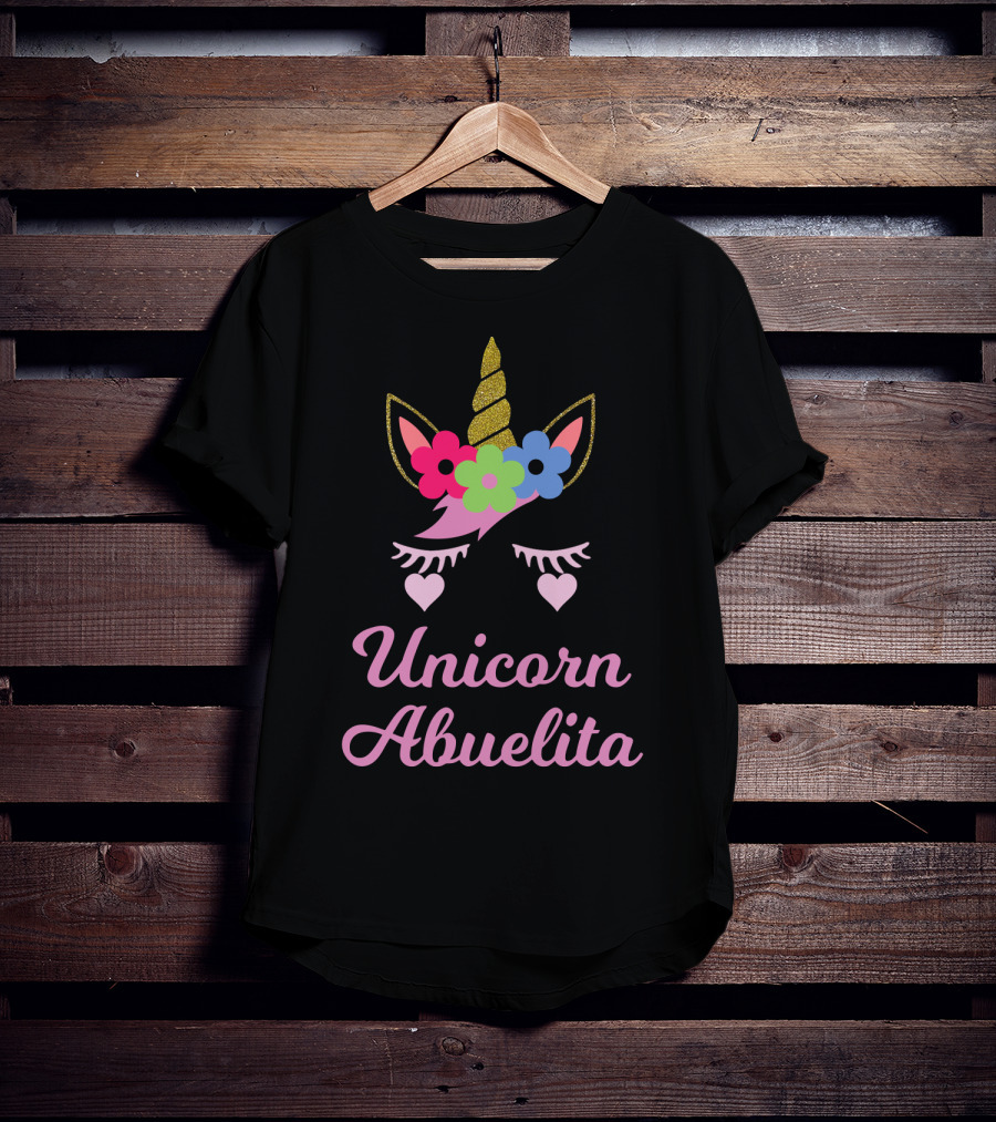 Unicorn Abuelita Glitter Horn Floral Eyelashes Hearts T-Shirt