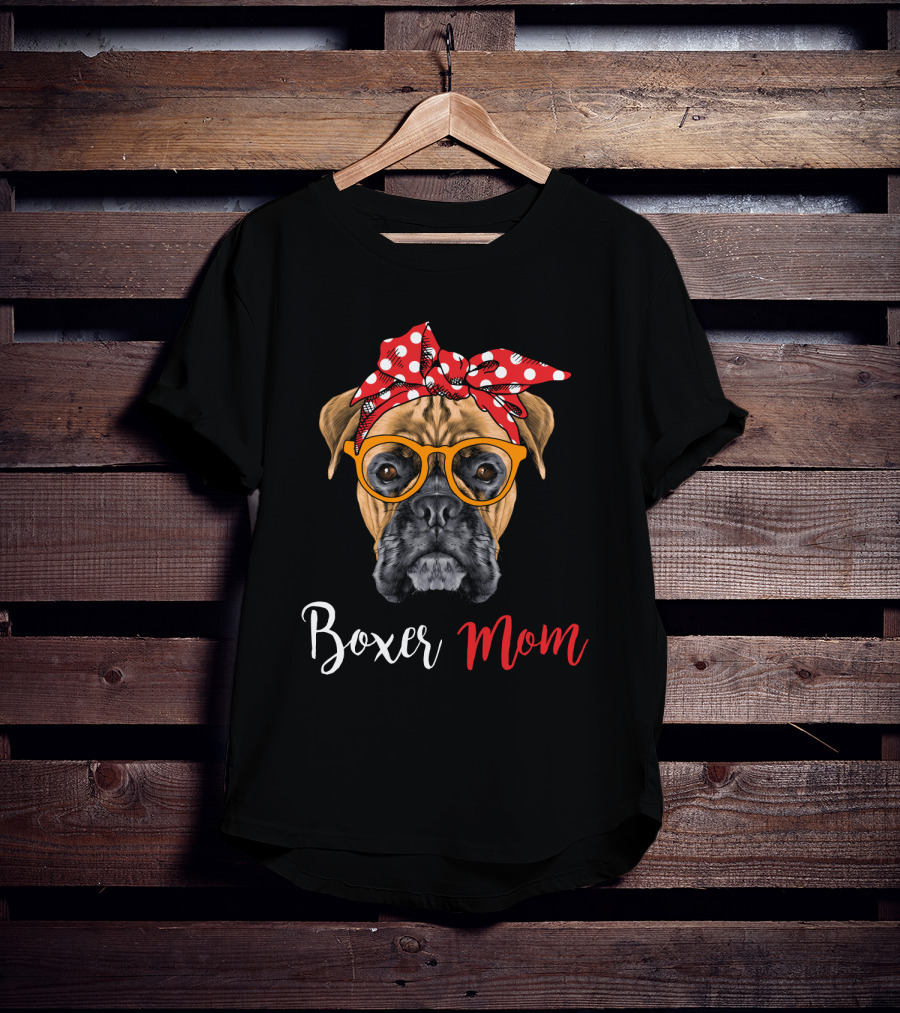 Boxer Mom Funny Dog Glasses Bandana T-Shirt
