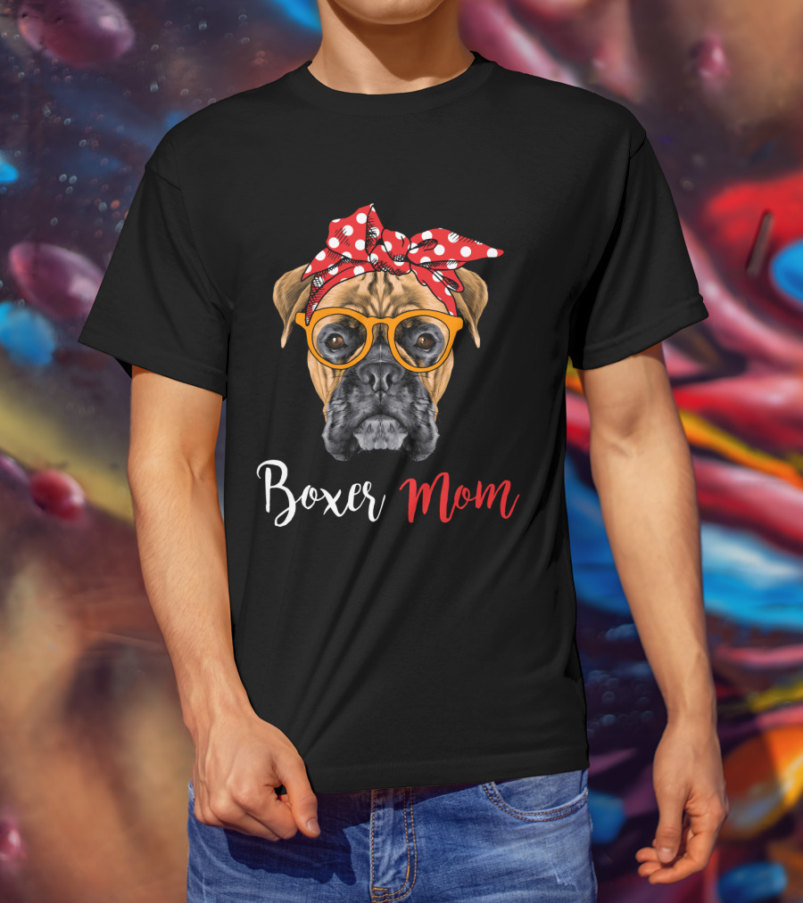 Boxer Mom Funny Dog Glasses Bandana T-Shirt