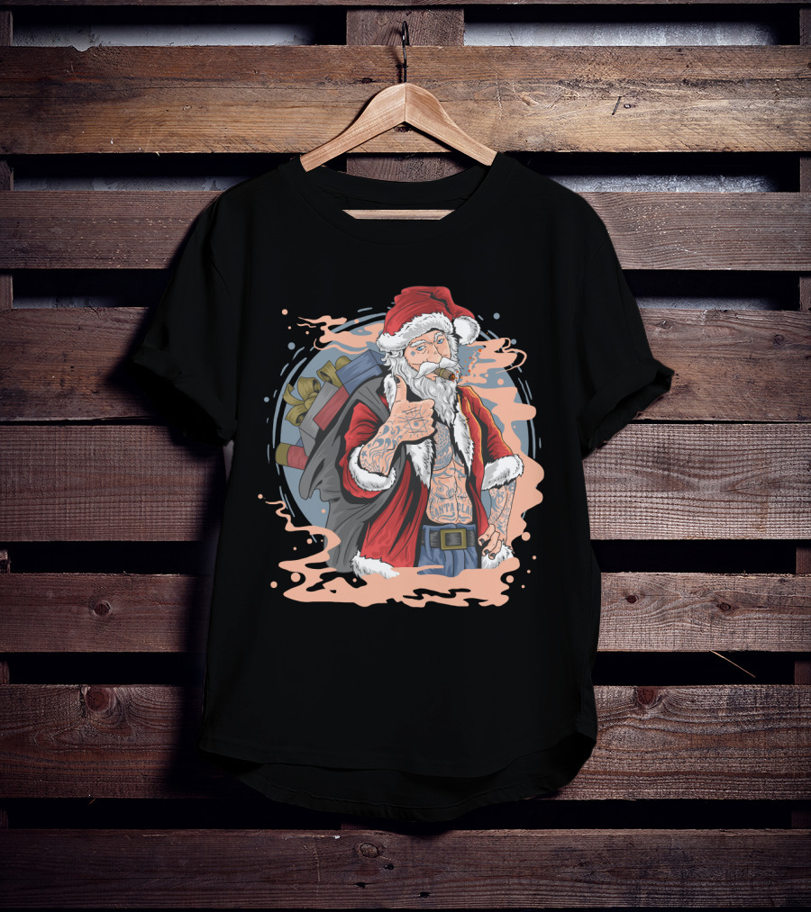 Christmas Santa Claus Smoking Tattooed Holiday Thumbs Up T-Shirt