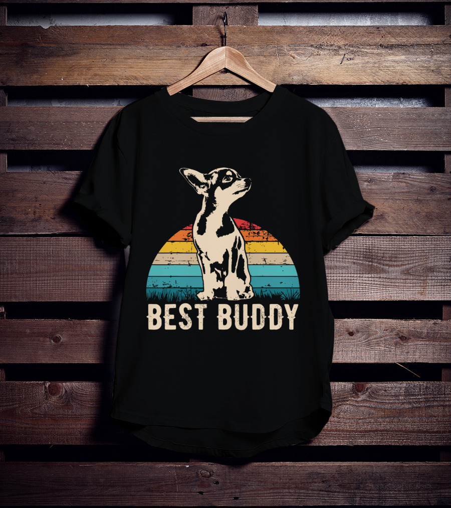 Retro Best Buddy Chihuahua With Vintage Sunset Stripes T-Shirt