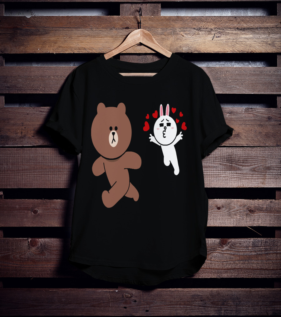 Cute Brown Bear Cony Bunny Rabbit Love Hearts Chase Valentine's Day Run T-Shirt