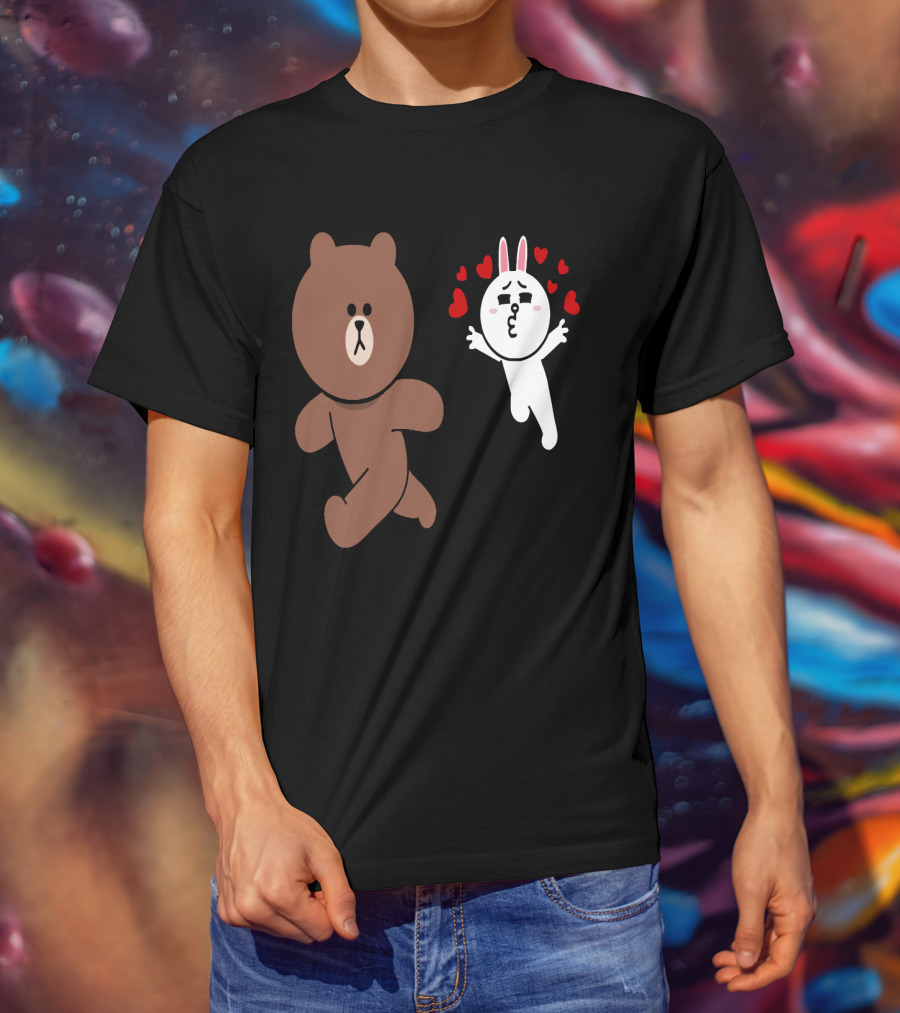 Cute Brown Bear Cony Bunny Rabbit Love Hearts Chase Valentine's Day Run T-Shirt