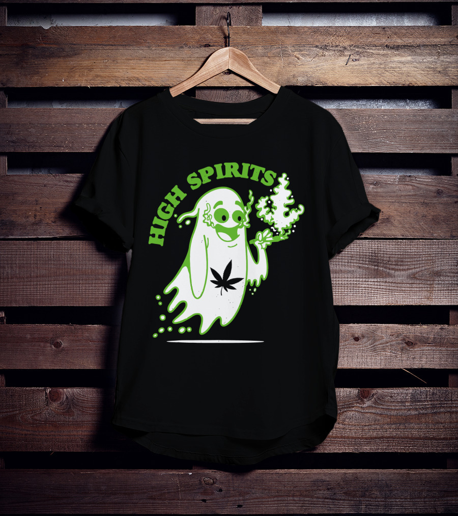 High Spirits Funny Halloween Marijuana CBD Weed Smokers Stoners And Pothead T-Shirt