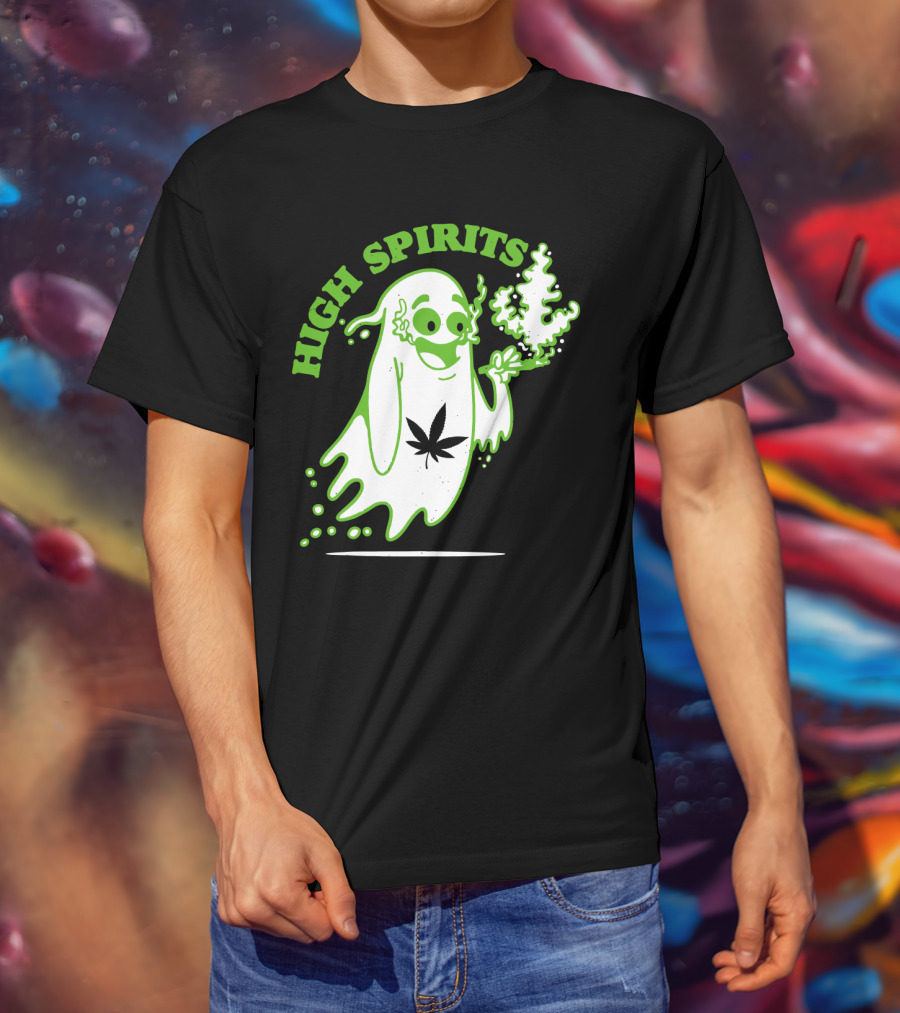 High Spirits Funny Halloween Marijuana CBD Weed Smokers Stoners And Pothead T-Shirt