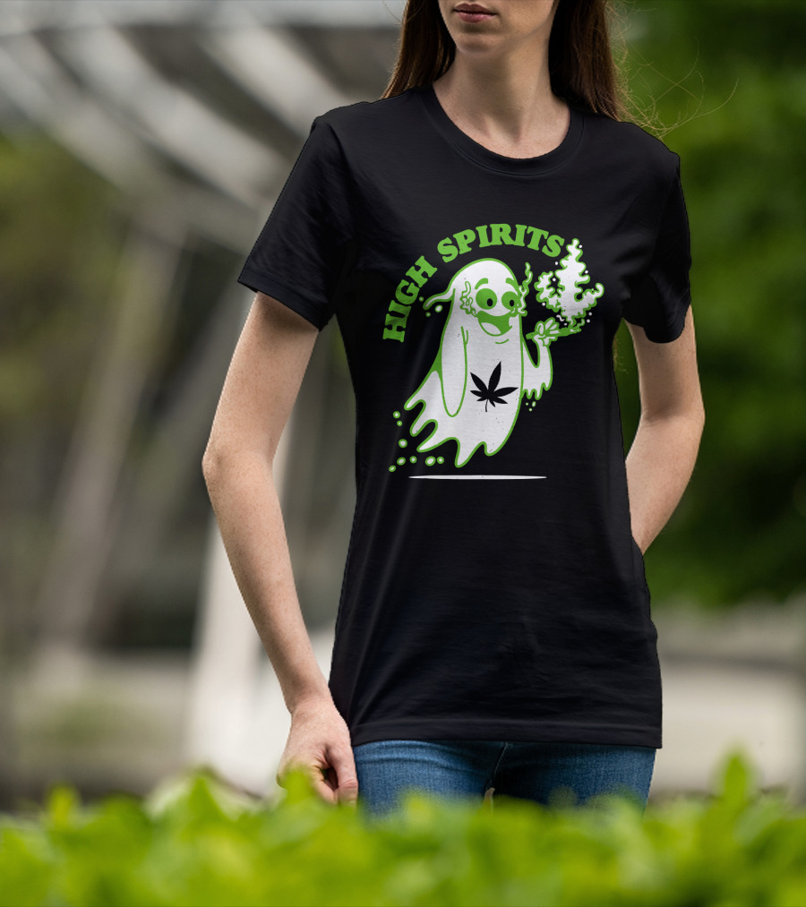 High Spirits Funny Halloween Marijuana CBD Weed Smokers Stoners And Pothead T-Shirt