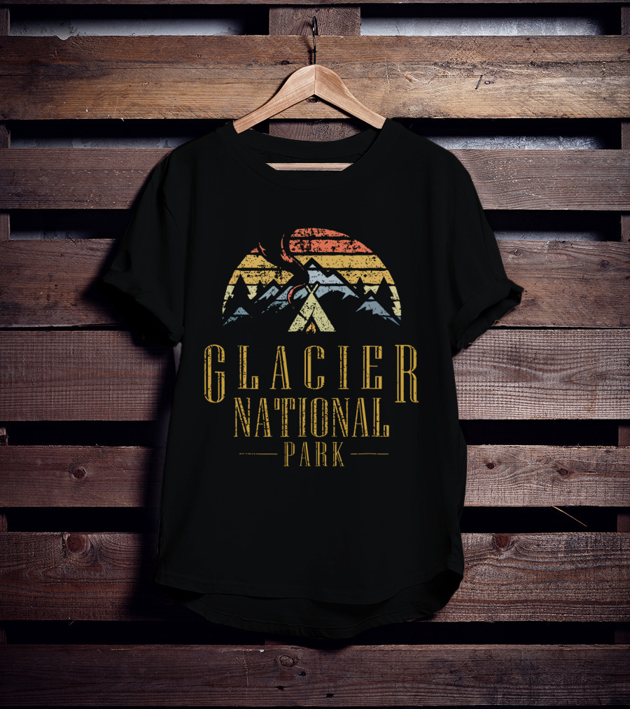 Glacier National Park Retro Mountain Campground Teepee T-Shirt