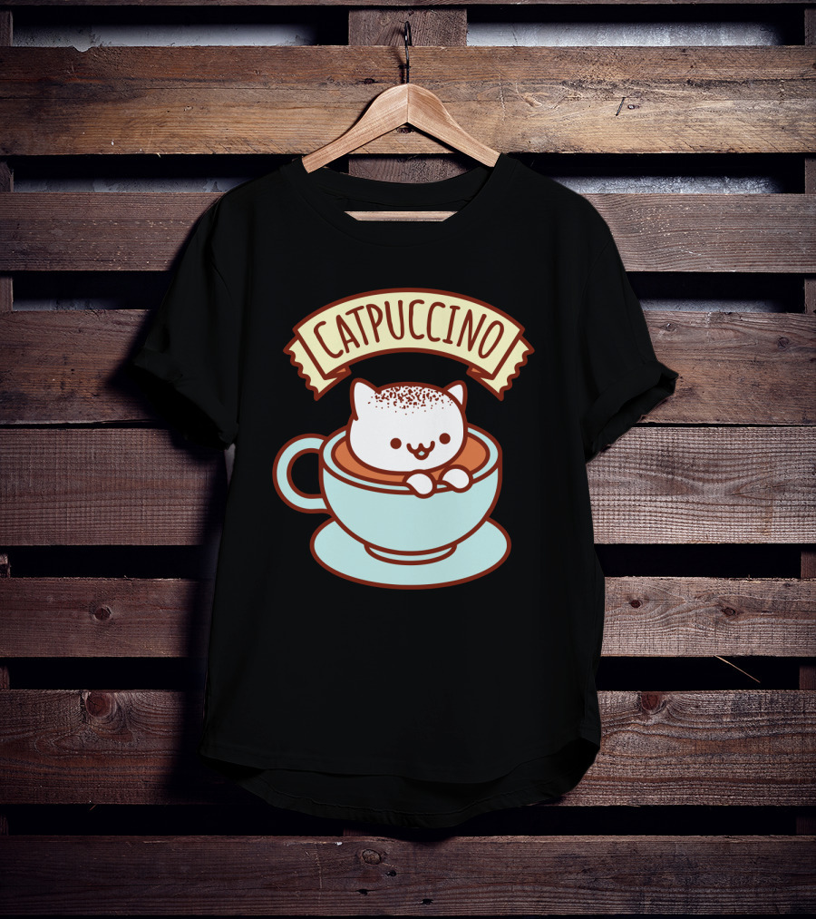 Kawaii Cat CATPUCCINO Cute Cat In Coffee Cup T-Shirt