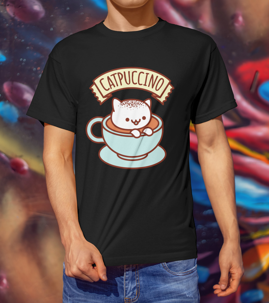 Kawaii Cat CATPUCCINO Cute Cat In Coffee Cup T-Shirt